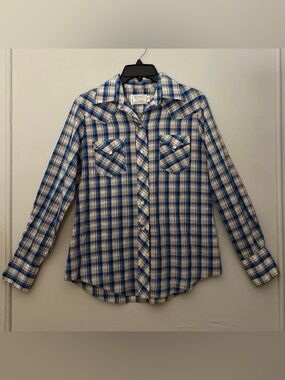 Vintage H BAR C Snap Button Down Western Cowgirl Plaid Shirt Long Tail Women 36